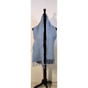 Nordstrom 100% Cashmere Scarf Light Blue, Ribbed, Knit w/Fringe 52"x7"